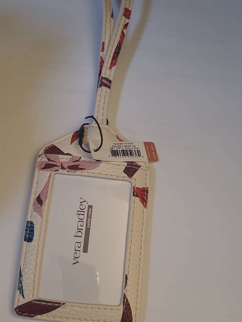 Vera Bradley Cream And Colored Ribbon Luggage ID Holder with Strap